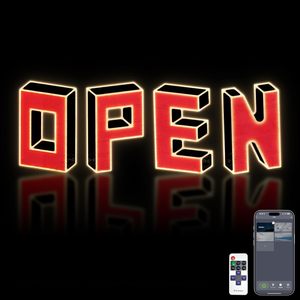 Open Sign 48 X 16 Inch <b>Red</b> <b>LED</b> <b>Light</b> Up With Remote And App Control Dimmable Brightness For Store Front Display - Product Image 1