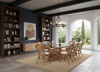 Ensemble de salle à manger en rotin antique d'Asie, magnifiquement conçu et confortable, table longue, meubles d'Indonésie pour la maison, l'hôtel, l'appartement, la villa