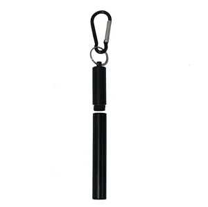 Color negro Funda de aluminio para reutilizable de acero inoxidable pajitas de viaje portátil caso con Clip