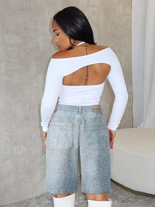 Think 2025 <strong>Women</strong> High Breathable Knitted Rhinestones Straight <strong>Knee</strong> <strong>Length</strong> <strong>Cargo</strong> Pants Summer Belt Pocket Street Casual <strong>Shorts</strong> - Product Image 5