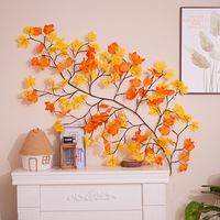 Décoration murale lumineuse LED en rotin flexible, motif feuilles d'érable romantiques, roses et papillons