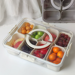 Boîte à collation à 8 compartiments, <span class=keywords><strong>plateau</strong></span> de service divisé avec couvercle et poignée, conteneur portable pour <span class=keywords><strong>charcuterie</strong></span>, bonbons, fruits, noix, fête, pique-nique - Product Image 1