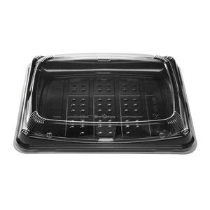 Caja japonesa desechable de plástico negro de alta calidad para sushi para llevar de 26 oz con base negra duradera para embalaje de alimentos - Product Image 2