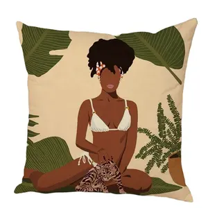 1 gadis Afrika sarung bantal dicetak liburan geometris pesona sarung bantal feminin dekorasi mewah rumah sofa melempar seni sarung bantal