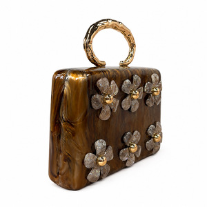 Factory NEW Fashion Elegant Resin <b>Clutch</b> <b>Bag</b> Pearl Flower Decoration Ring Handle Evening <b>Wedding</b> Party Handbag 3D Floral - Product Image 5