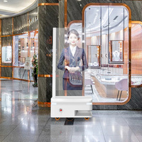 Señalización digital OLED transparente, carga de retorno automático, pantalla OLED, soporte de suelo, para evitar obstáculos Robot, pantalla OLED