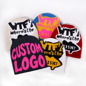 Tùy chỉnh thư Acrylic sợi Jacquard dệt kim Mũ lạnh ấm Mũ len Jacquard Logo hip hop Y2K Top Tier Beanie - Product Image 1