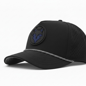 หมวกแก๊ปตาข่ายแบบกำหนดเอง OEM พร้อมโลโก้ 5 แผง ปีกโค้งเล็กน้อย แบบ Snapback ป้ายยางกันน้ำ หมวกกอล์ฟ - Product Image 1