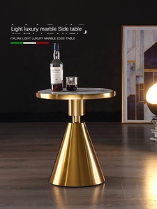 Home Luxury Edge Round Marble Sofa Corner <strong>Gold</strong> Tube Hotel <strong>Small</strong> Tea <strong>Table</strong> - Product Image 2