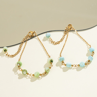 Bracelet minimaliste en chaîne de chapelet filée, avec perles rondes brillantes et perles en pierre naturelle, plaqué or 18K PVD
