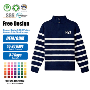 Maglione Invernale da <span class=keywords><strong>Uomo</strong></span> in <span class=keywords><strong>Cotone</strong></span> 100% Lavorato a Maglia, con Collo Alto e Zip a Quarto, a Righe, a Costine, Traspirante, Personalizzabile OEM/ODM, per Vendita all'Ingrosso - Product Image 1