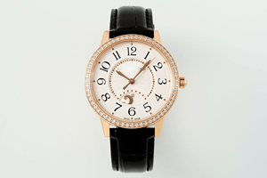 Montre mécanique ronde pour femme, boîtier couleur or rose, lunette sertie de diamants, phase de lune, bracelet en cuir véritable, cadran analogique, 38 mm - Product Image 1