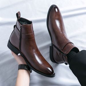 Bottes Martin montantes IStapromo Gifts, Bottes courtes pointues tendance, Bottes Chelsea, Bottes en cuir zippées pour hommes - Product Image 1