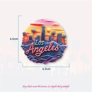 Autocollant de réfrigérateur américain en résine <span class=keywords><strong>Coucher</strong></span> de soleil à Los Angeles Style rétro 3D Décoration de chambre Cadeau Souvenir Aimant de réfrigérateur en résine - Product Image 3