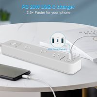 PowerLot Überspannungsschutz-Steckdosenleiste mit 3 Steckdosen, 32W USB-C PD 20W Schnellladung, 1,5m Verlängerungskabel, ETL-zertifiziert, 45° Flachstecker, 900J