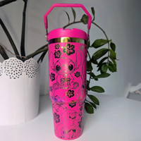 Gobelet isolé gravé au laser à double paroi de 30oz personnalisé conception de dessin animé de vacances d'été avec nom logo tasse à poignée supérieure