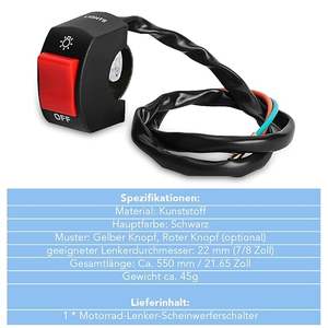 Interrupteur universel pour guidon de <span class=keywords><strong>moto</strong></span> 22 mm 7/8 pouces 12 V - Bouton marche/arrêt pour phare de <span class=keywords><strong>moto</strong></span> (rouge) - Product Image 2