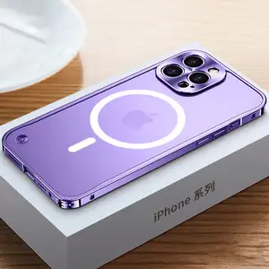 铝合金金属手机外壳适用于iPhone 15 13专业保险杠金属框架磁性充电适用于iPhone 14专业最大外壳