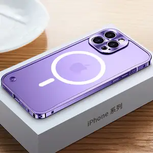 Hợp Kim Nhôm Kim Loại Trường Hợp Điện Thoại Cho Iphone 15 13 Pro Bumper Kim Loại Khung Magnetic Sạc Cho Iphone 14 Pro Max Trường Hợp