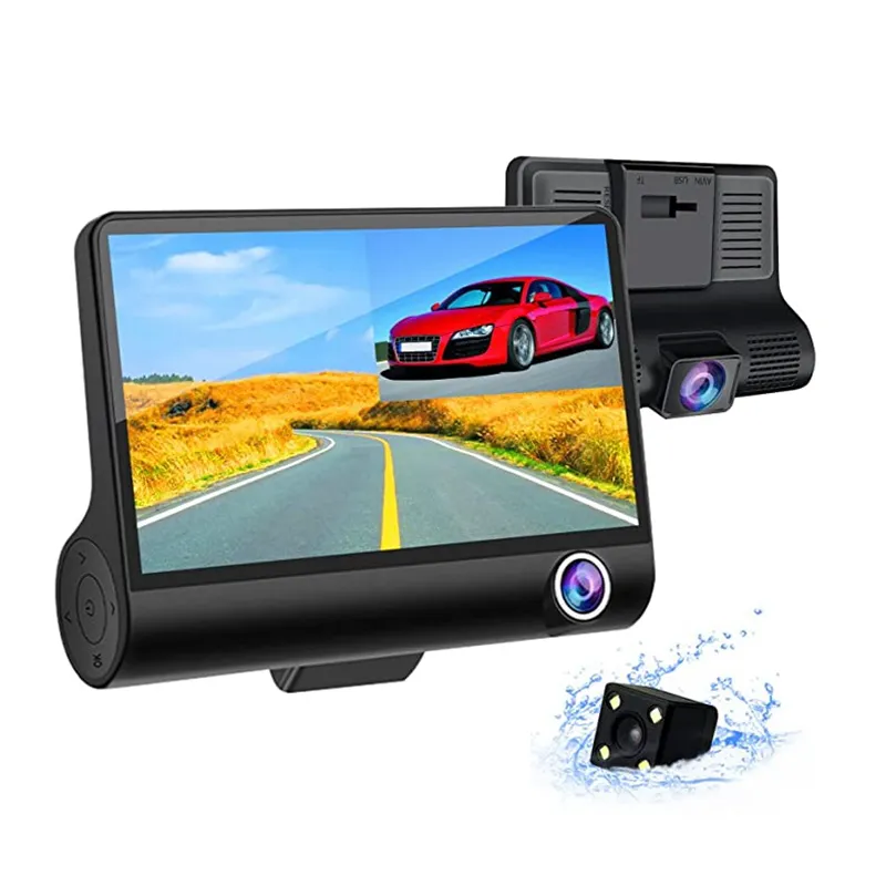 Đồng Thời Ghi Âm Ba Máy Ảnh 4 Inch 3 Ống Kính Xe DVR 1080P Máy Ảnh Xe Dash Cam Video Camera Dash