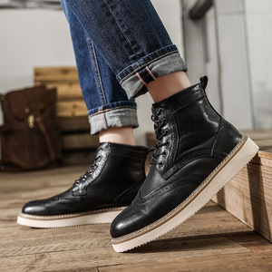 Bottines décontractées à la mode pour hommes TopToe à lacets en <span class=keywords><strong>cuir</strong></span> véritable Brogue robe <span class=keywords><strong>botte</strong></span> pour l'automne doux plat bottes d'extérieur - Product Image 6