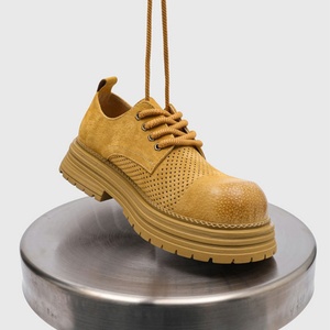 Chaussures décontractées pour hommes en cuir véritable, semelle épaisse, design ajouré respirant, à lacets, pour la marche - Product Image 5