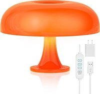 Lampe de table décorative à LED champignon orange avec interrupteur sans fil rechargeable pour chambre de restaurant