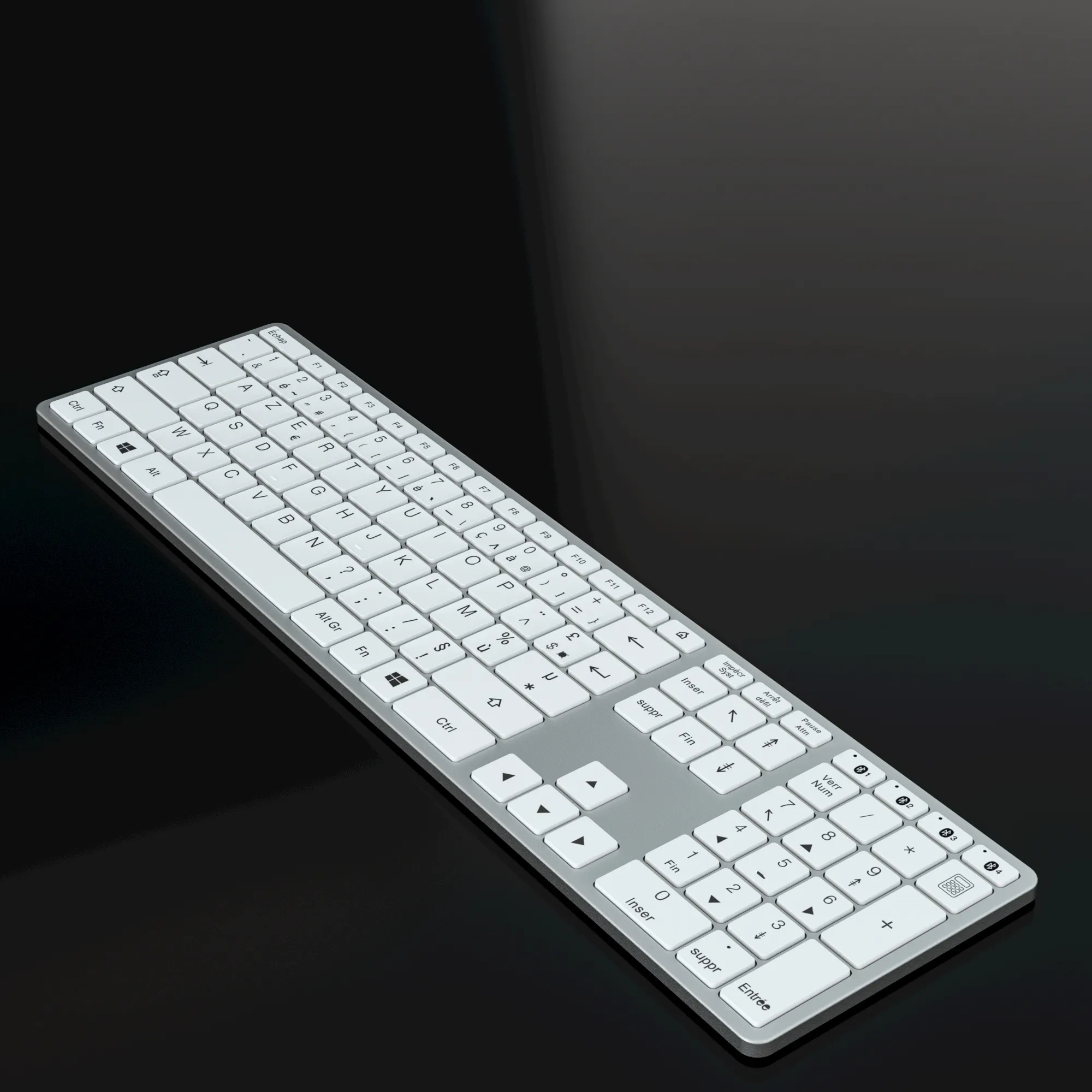Full Size Backlit White Aluminum ABS Wireless 4 Bluetooth Channels Keyboard For Mac/Windows