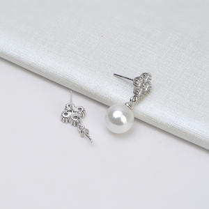 Wenchi European American Trend DIY 925 Silver Chrysanthemum Drop <b>Glue</b> Earring Ring Set Women's Pearl Empty Support <b>Model</b> 16324 - Product Image 2