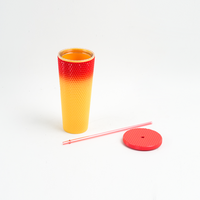 Venta al por mayor: Vaso de plástico de doble pared de 750 ml para té y vino, tazas para exteriores, vasos deportivos para estudiantes con diseño de diamante, con pajita, sin BPA