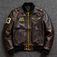 Blouson Bomber en Cuir PU Personnalisé Style Vintage Vieilli avec Fermeture Éclair et Broderie Moto, Coupe-Vent pour l'Extérieur et la Conduite