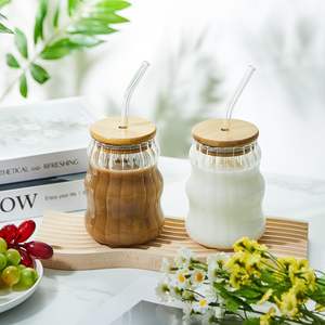 أكواب زجاجية معزولة مزدوجة الجدار بسعة 500 مل مع أغطية وماصات، كوب قهوة وشاي مع غطاء وماصة - Product Image 4