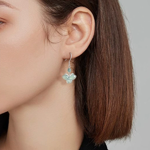 Premium S925 <b>Silver</b> Natural A-Grade Jade Blue Water Bow Tie Earrings, Ice-Texture Jade, Ancient Style Women's Ear Pendants - Product Image 5