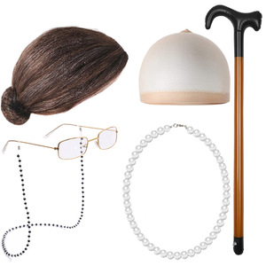 ชุดคอสเพลย์ยายหญิงชราแต่งตัวตลกกับหมวกวิกผมสร้อยคอมุกแว่นสายตาสายโซ่ชุดยายจริงสำหรับเด็กผู้หญิง - Product Image 2