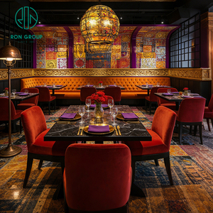 Table carrée en pierre frittée, chaises en velours et banquette pour restaurant, mobilier de café et hôtel boutique exotique - Product Image 3