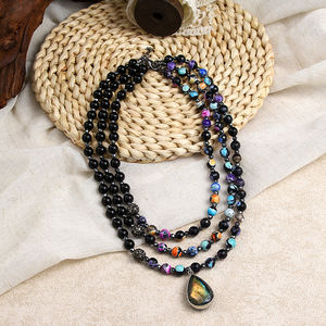 Retro al por mayor gótico de las mujeres de joyería personalizada de piedra Natural de hematita Irregular piedra lunar labradorita colgante collar corto - Product Image 6