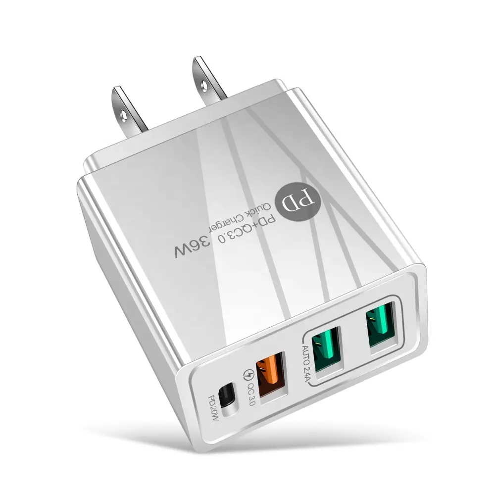 Adaptador de carregamento rápido, pd 36w de alta qualidade 1 usb c e 3 usb a múltipla 4 portas