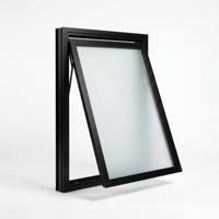 Ventana de Aluminio con Vidrio Esmerilado Pequeña para Baño, Ventana Abatible con Recubrimiento de Polvo Negro y Mosquitera