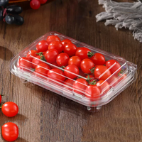 Barquette alimentaire rectangulaire transparente en PET recyclé avec revêtement UV, personnalisable avec logo, pour fruits et emballage de conservation