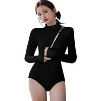 Maillot de bain une pièce pour femme à col haut, manches longues, protection UV professionnelle UPF 50+, pour le surf et le wakeboard, taille adulte