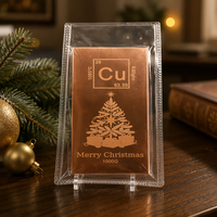 Barre de cuivre fin 999 de Noël 1 kg, lingot de cuivre gaufré motif cerf et sapin, souvenir de vacances, décoration métallique