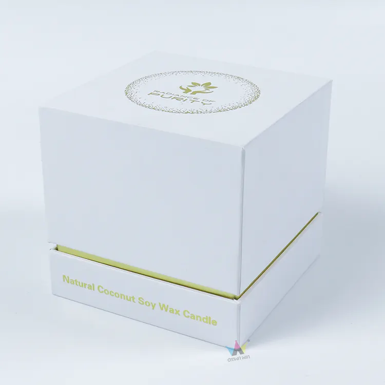 Logotipo personalizado de luxo de alta qualidade, bela caixa branca de vela, embalagem dongguan coroa, ganha