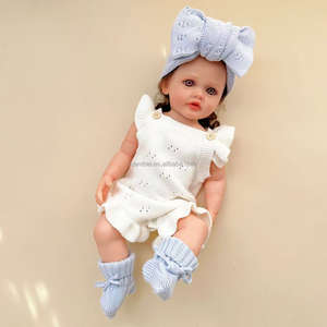 Pronta Consegna Fascia per Capelli Larga in Maglia di Cotone Blu Polvere con Grande Doppio Fiocco Pointelle per Neonata - Product Image 1