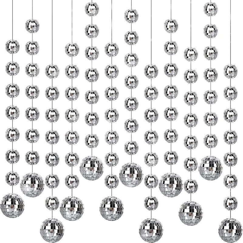 Hangende Disco Bal Ornamenten String Reflecterende Mini Spiegel Decoraties Voor Feest Bruiloft Festival Verjaardag Disco Bal String