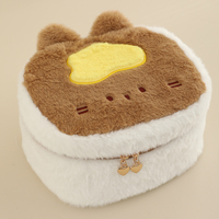 Sac de maquillage et de toilette portable en peluche écologique personnalisé pour filles, motif chat muffin, avec fermeture éclair, idéal pour les voyages et la vente en gros
