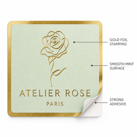Rouleau d'étiquettes personnalisées en feuille d'or, papier spécial carré arrondi, design rose, autocollant de marque de luxe pour emballage cosmétique