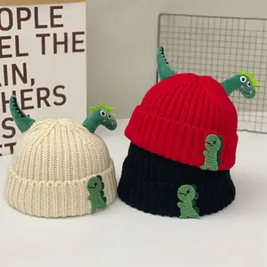 Высококачественная осенне-зимняя вязаная детская шапка теплая шапка для девочек с мультяшным динозавром