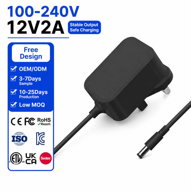 KYT 12V 2A UK Plug UKCA CE RoHS Laptop AC DC Power Plug Fast Charging PC Material Plug in Adapter