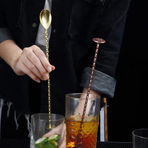 Ustensiles de bar KLP en acier inoxydable 304, cuivre, or, argent, cuillère à mélanger à fond rond, agitateur à cocktail, cuillère de bar, articles de bar - Product Image 2