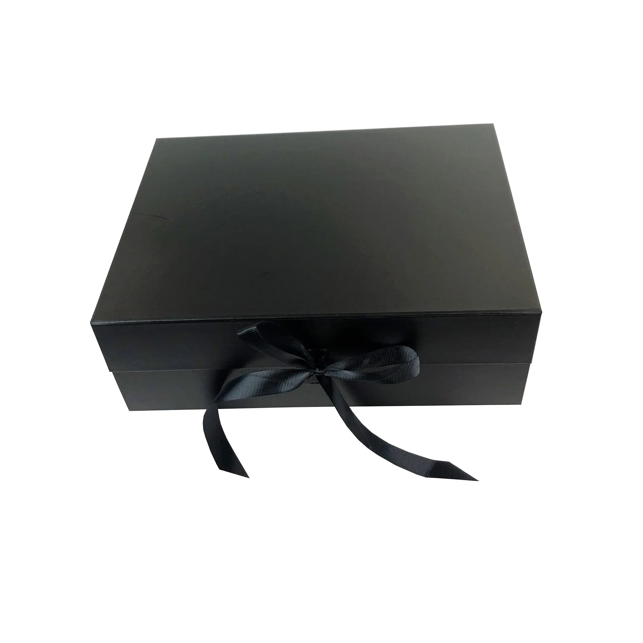 Custom luxury white magnet flap clothing paper box foldable magnetic closure gift boxes with black ribbon